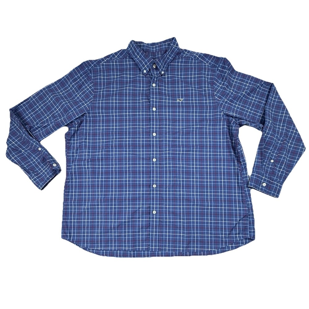 Vineyard Vines Performance Classic Fit Whale Shirt Blue Red White Plaid Mens XXL